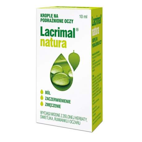 Lacrimal Natura 10 ml - nawilżające krople do oczu o właściwościach kojących i odświeżających.